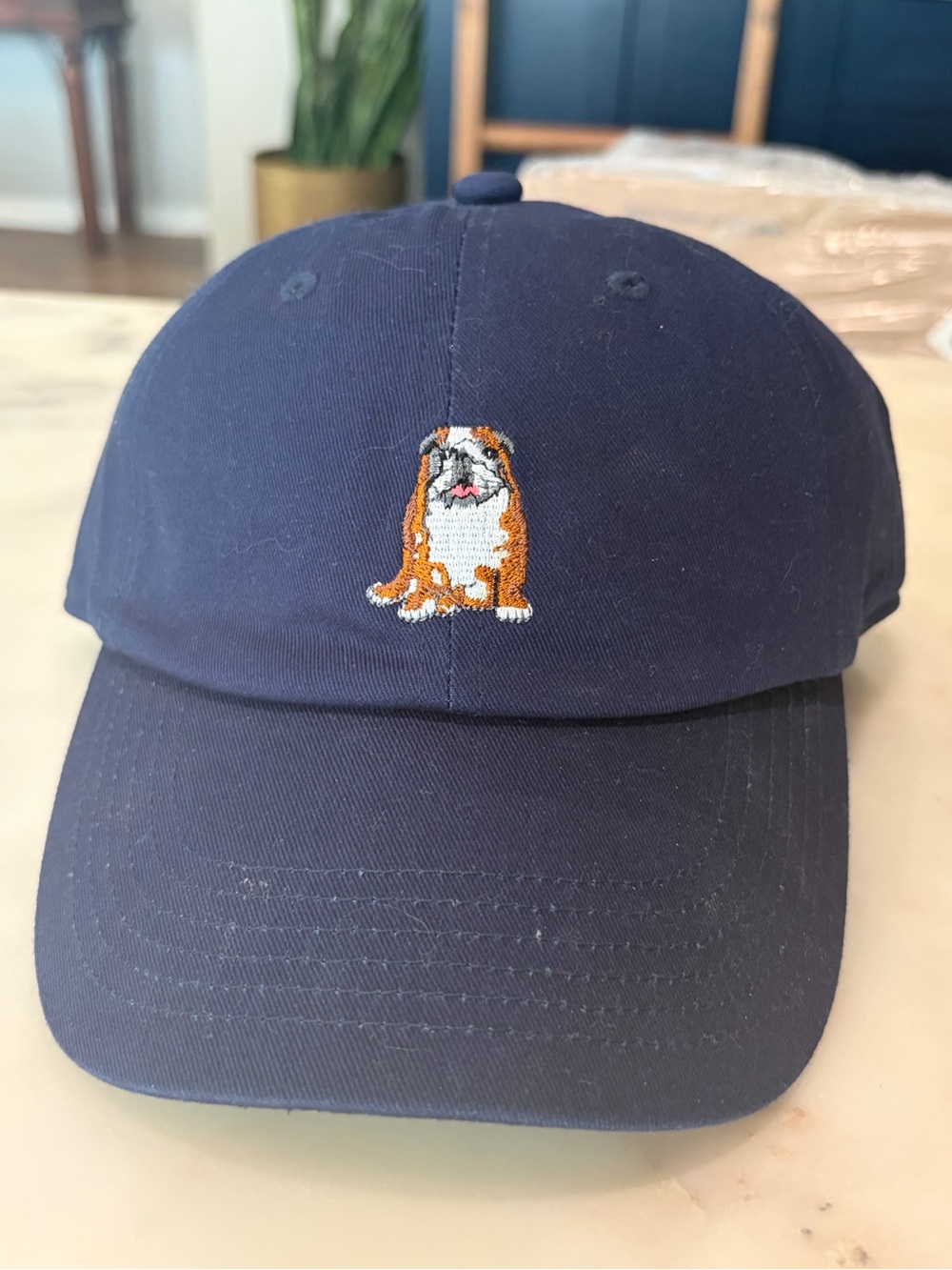 Navy Blue Embroidered Bulldog Hat